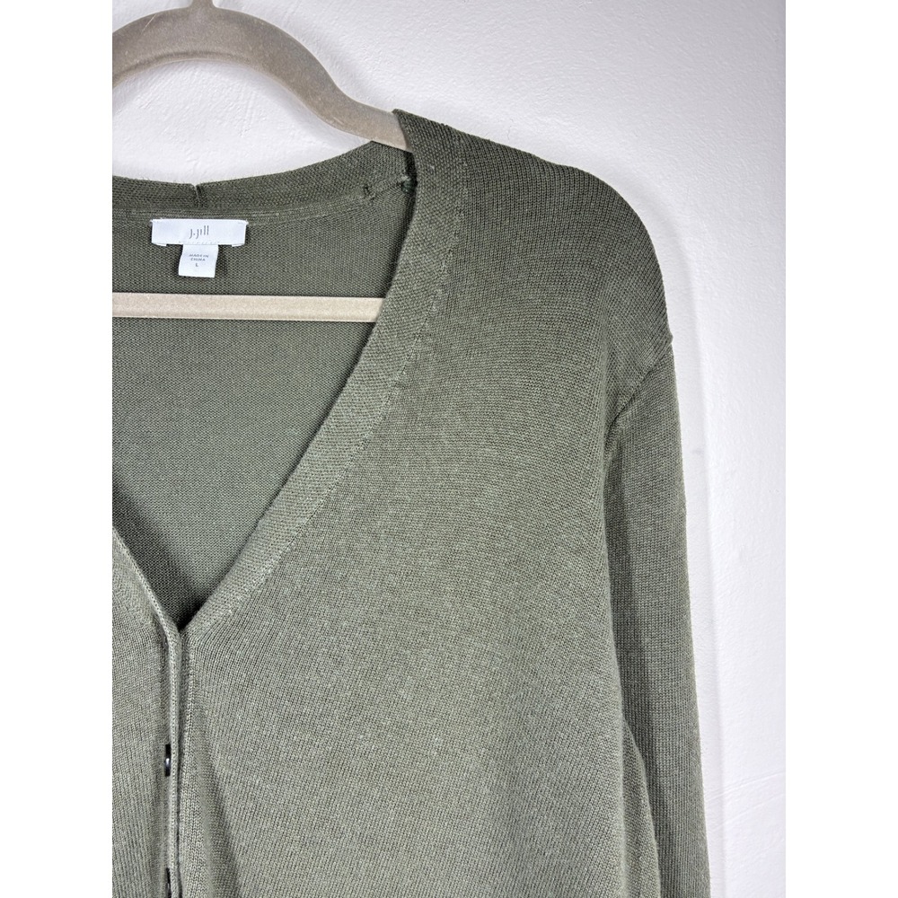 J.Jill Green Linen Blend Flyaway Cardigan Sweater Large Lagenlook Coastal - Picture 6 of 11